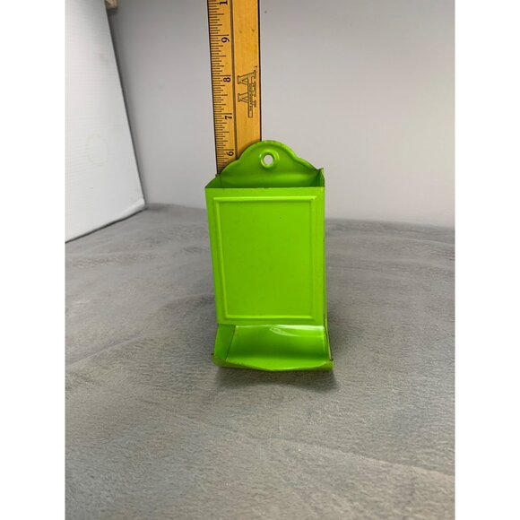 Vintage Lime Green Metal Match Holder with Wall Mount Design 1970s - Picture 6 of 8